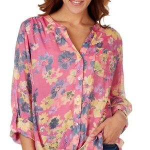 ⭐️NWT,Zac & Rachel,Gorgeous & Soft, Button-Front Blouse,Roll-up Sleeve,Size MP